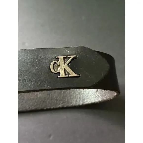 Vtg, Calvin Klein Womens Leather Belt Logo Black Made In Italy Large Casual Y2K
